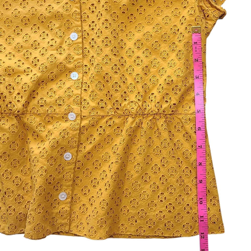 J.Crew Yellow Eyelet Peplum Top Button Front Cotton Blouse Sz 10 Summer - Picture 12 of 12